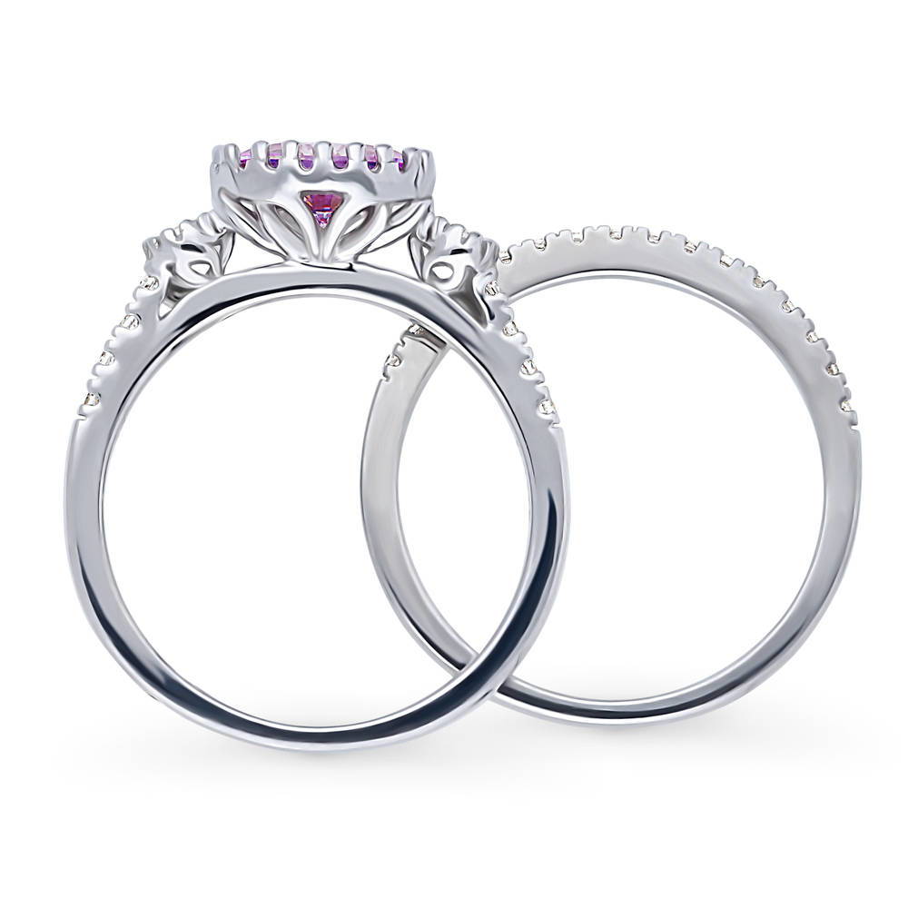 3-Stone Purple Oval CZ Ring Set in Sterling Silver