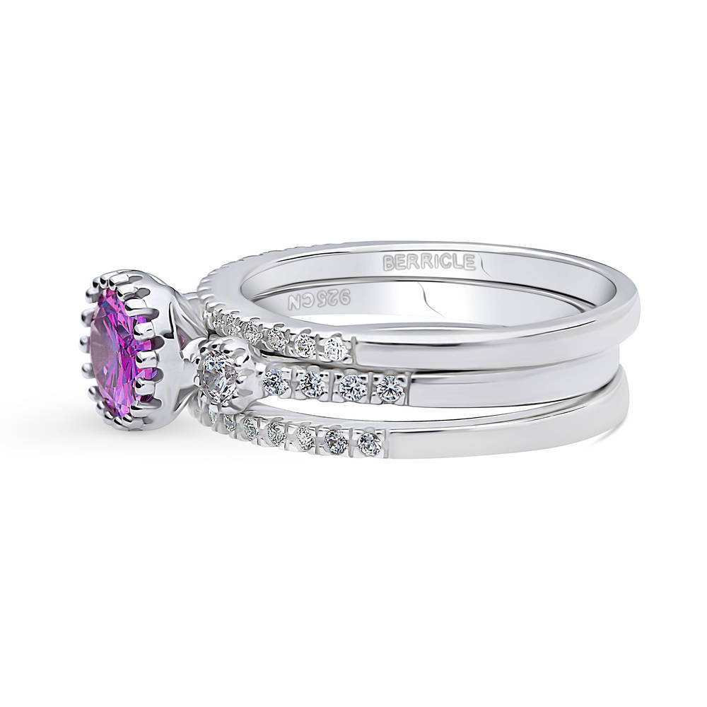 3-Stone Purple Oval CZ Ring Set in Sterling Silver