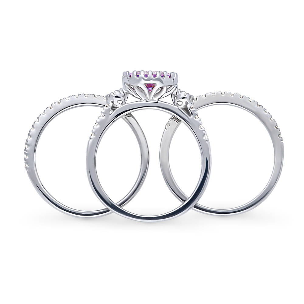 3-Stone Purple Oval CZ Ring Set in Sterling Silver