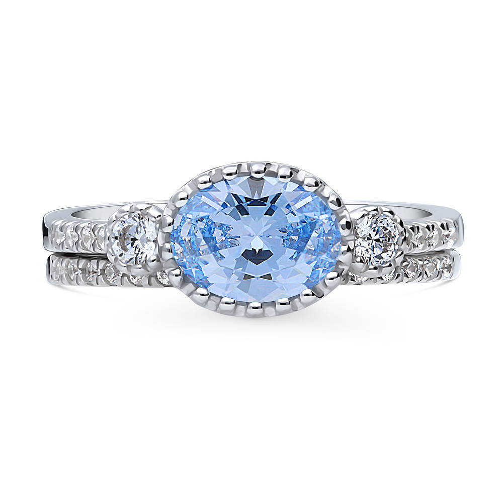 3-Stone Greyish Blue Oval CZ Ring Set in Sterling Silver