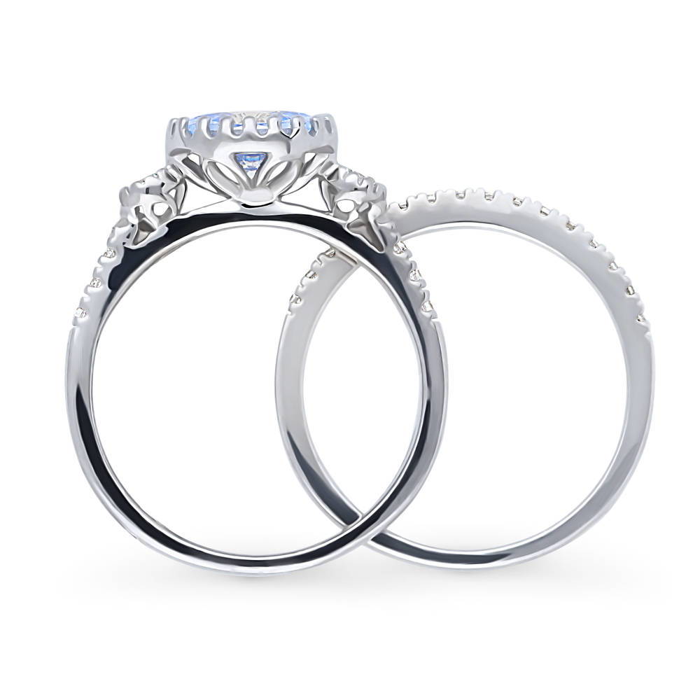 3-Stone Greyish Blue Oval CZ Ring Set in Sterling Silver