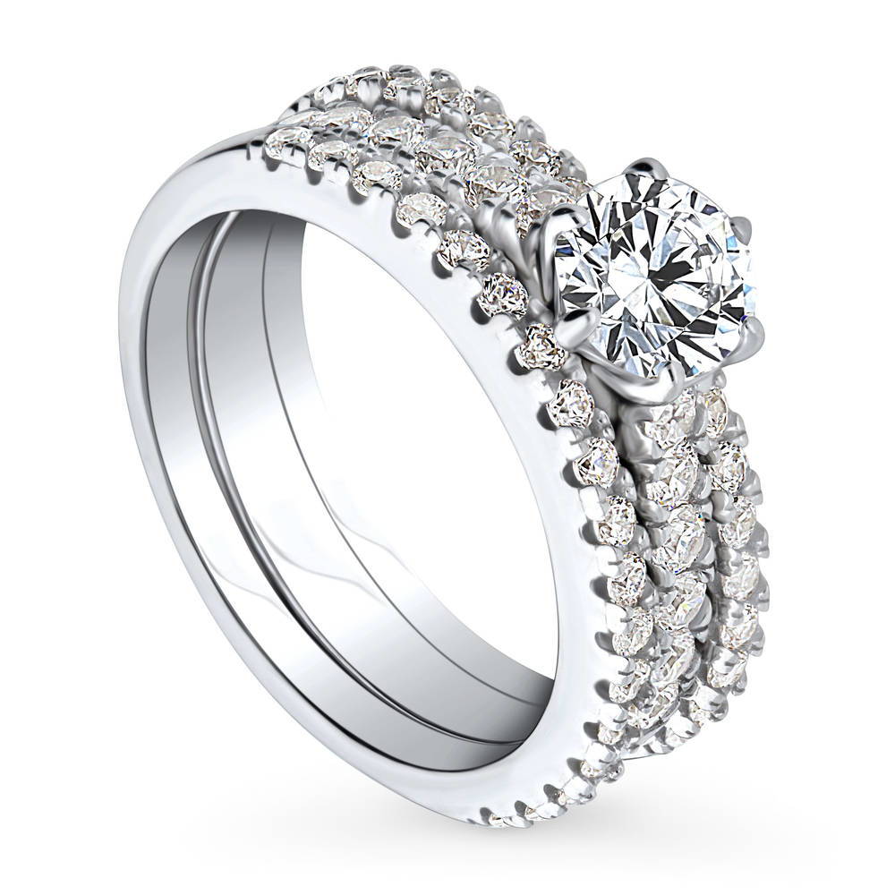 Front view of Solitaire 0.8ct Round CZ Ring Set in Sterling Silver, 3 of 13