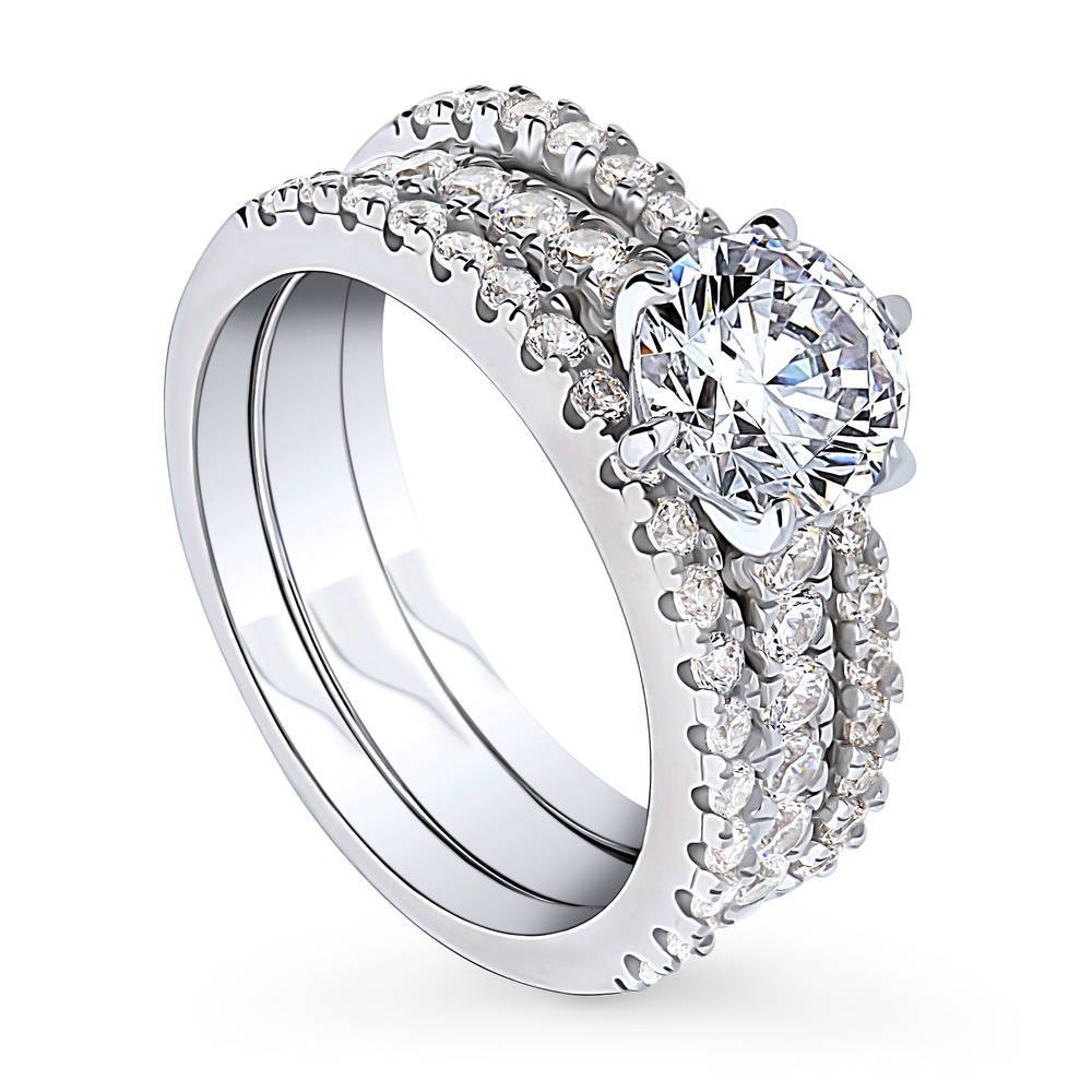 Front view of Solitaire 1.25ct Round CZ Ring Set in Sterling Silver, 3 of 13