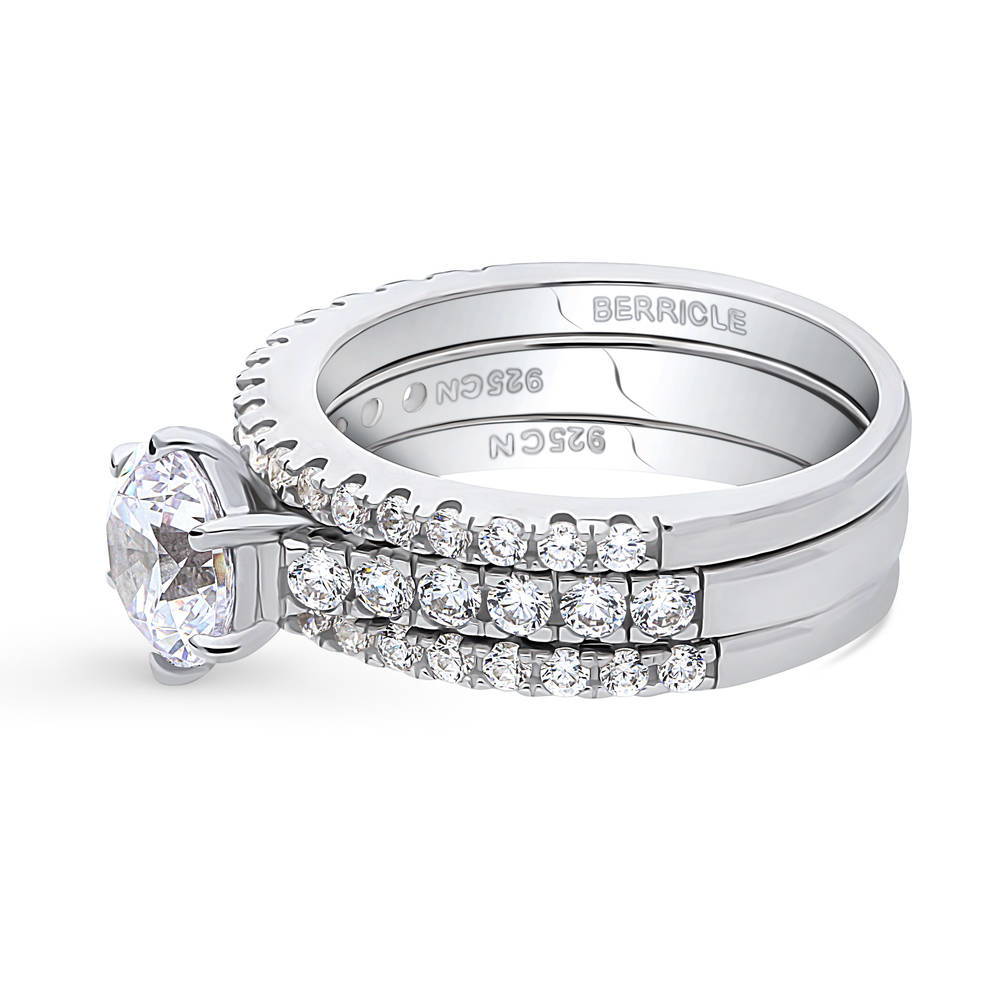 Angle view of Solitaire 1.25ct Round CZ Ring Set in Sterling Silver, 4 of 13
