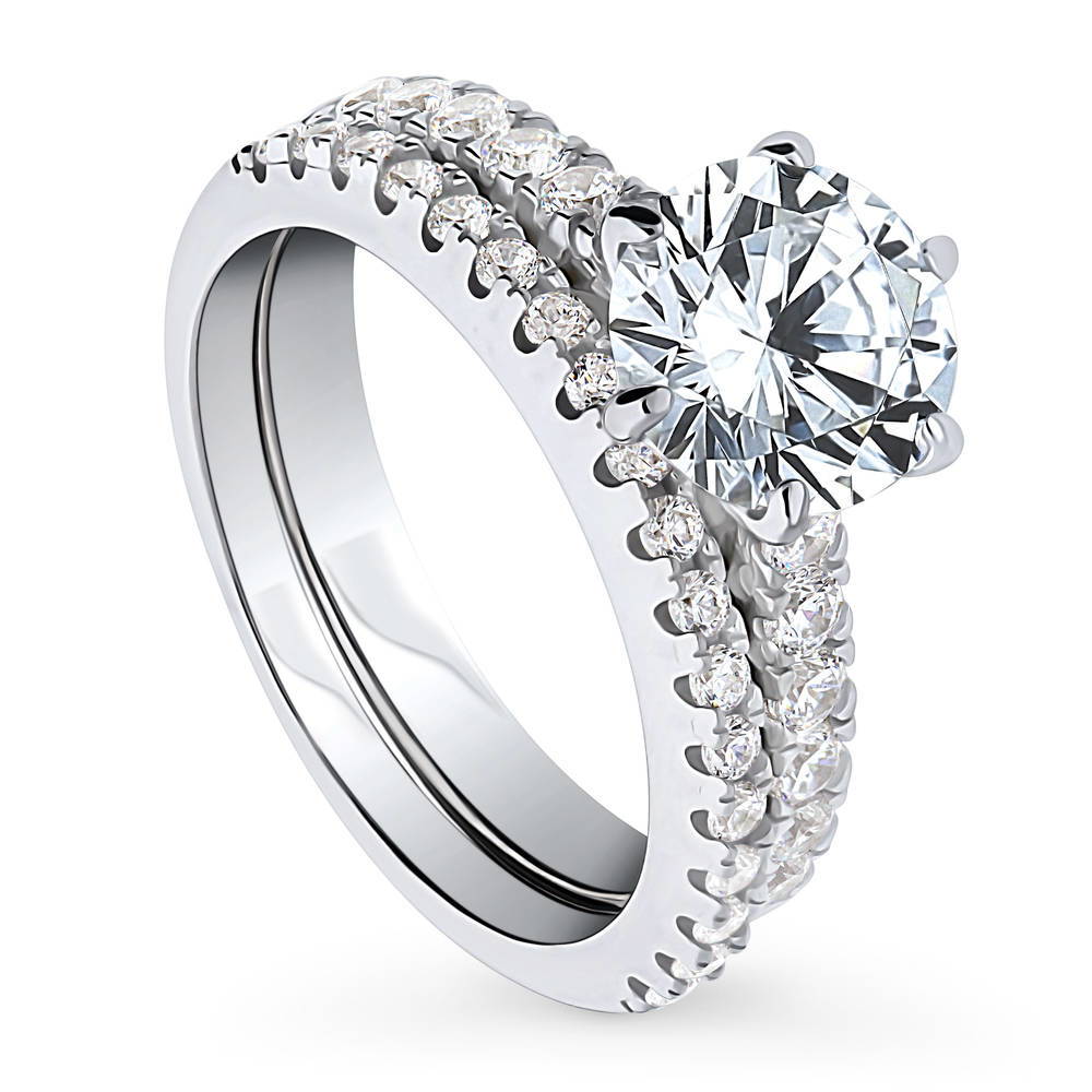 Solitaire 2ct Round CZ Ring Set in Sterling Silver