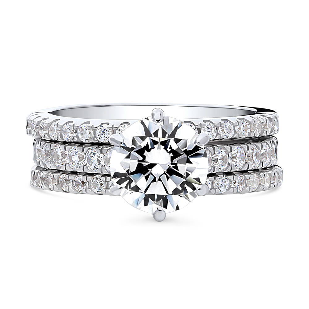 Solitaire 2ct Round CZ Ring Set in Sterling Silver