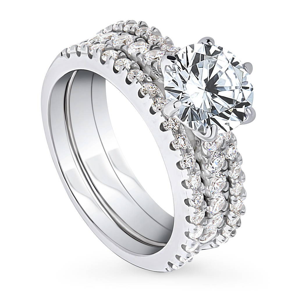 Front view of Solitaire 2ct Round CZ Ring Set in Sterling Silver, 3 of 13