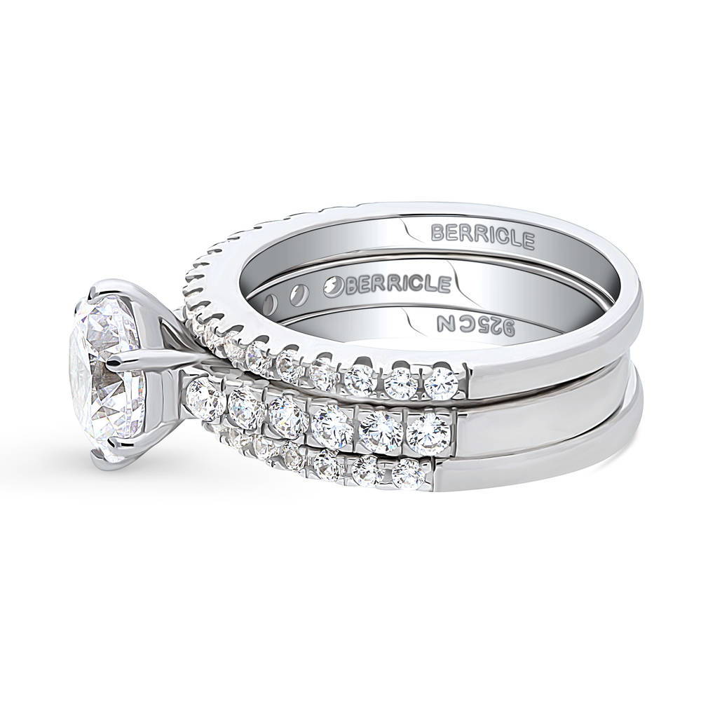 Angle view of Solitaire 2ct Round CZ Ring Set in Sterling Silver, 4 of 13