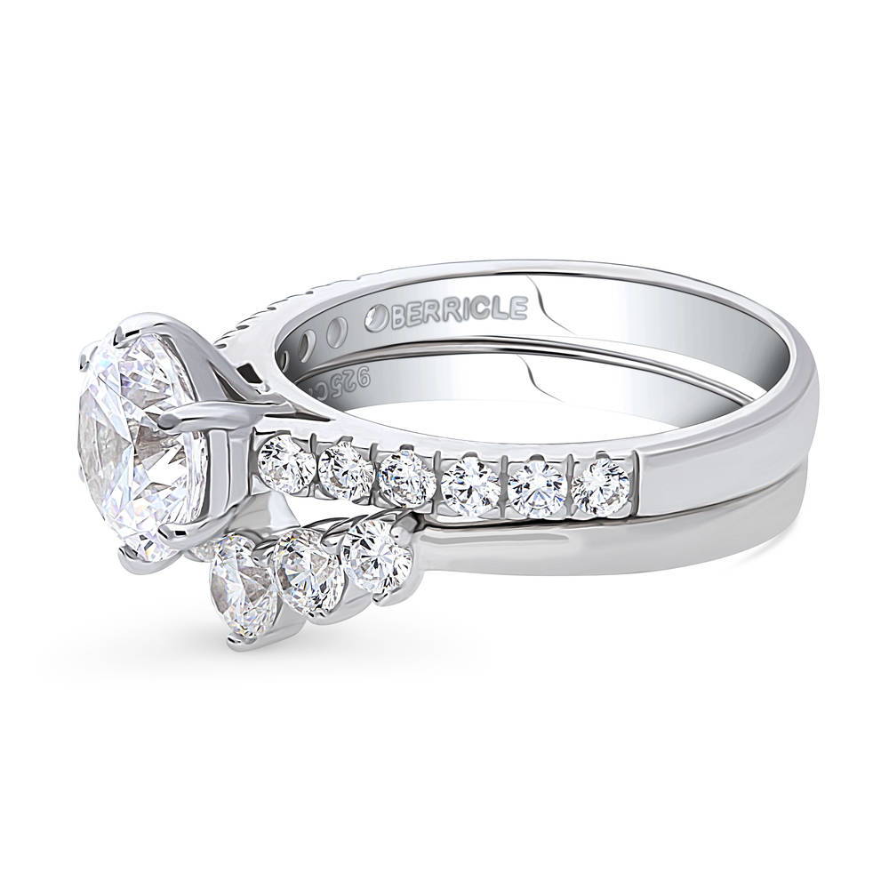 Solitaire 5-Stone Wishbone 2ct CZ Ring Set in Sterling Silver