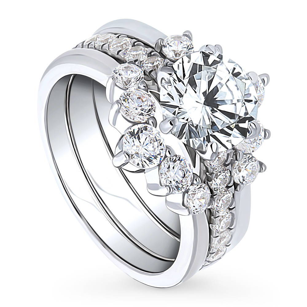 Solitaire 5-Stone Wishbone 2ct CZ Ring Set in Sterling Silver