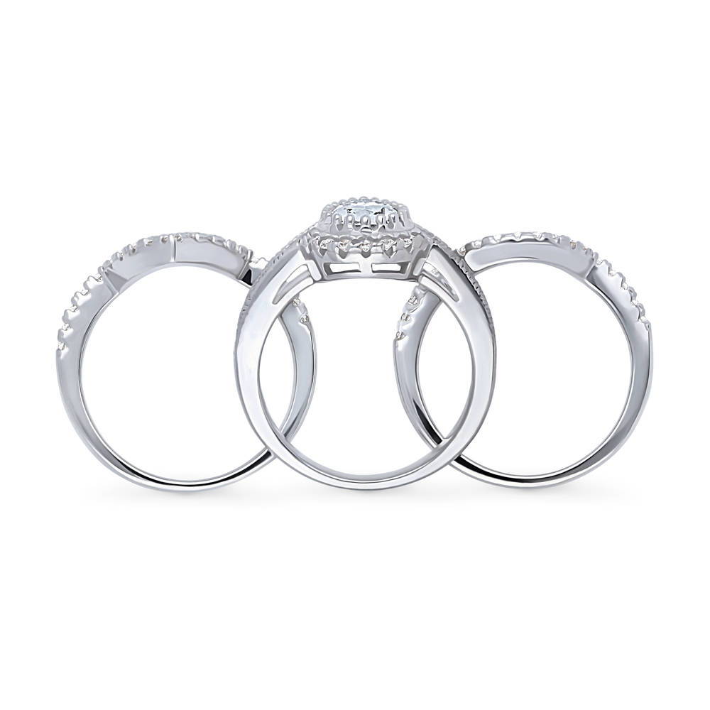 Halo Milgrain Pear CZ Ring Set in Sterling Silver