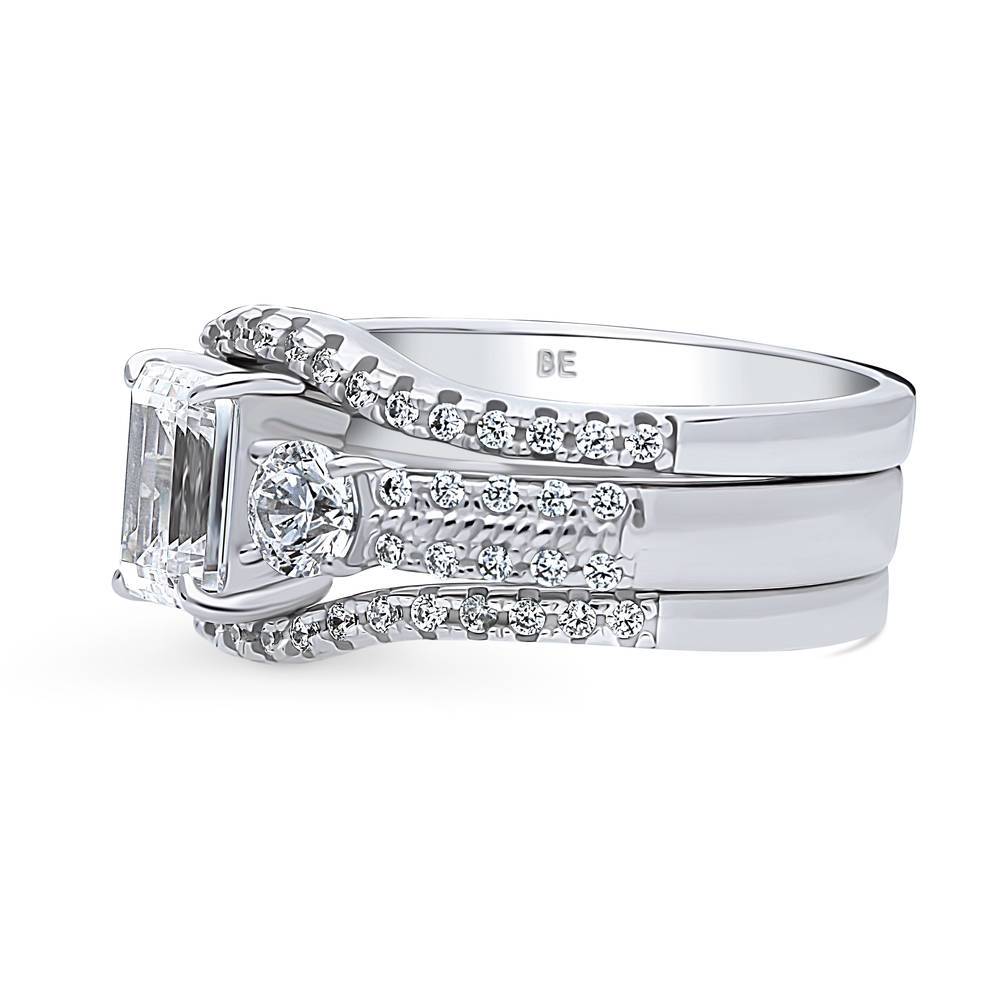 3-Stone Emerald Cut CZ Ring Set in Sterling Silver