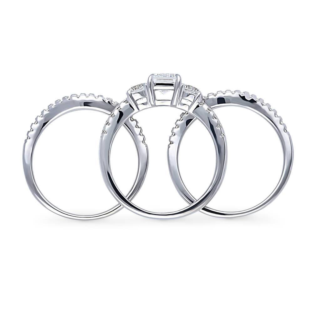 3-Stone Emerald Cut CZ Ring Set in Sterling Silver