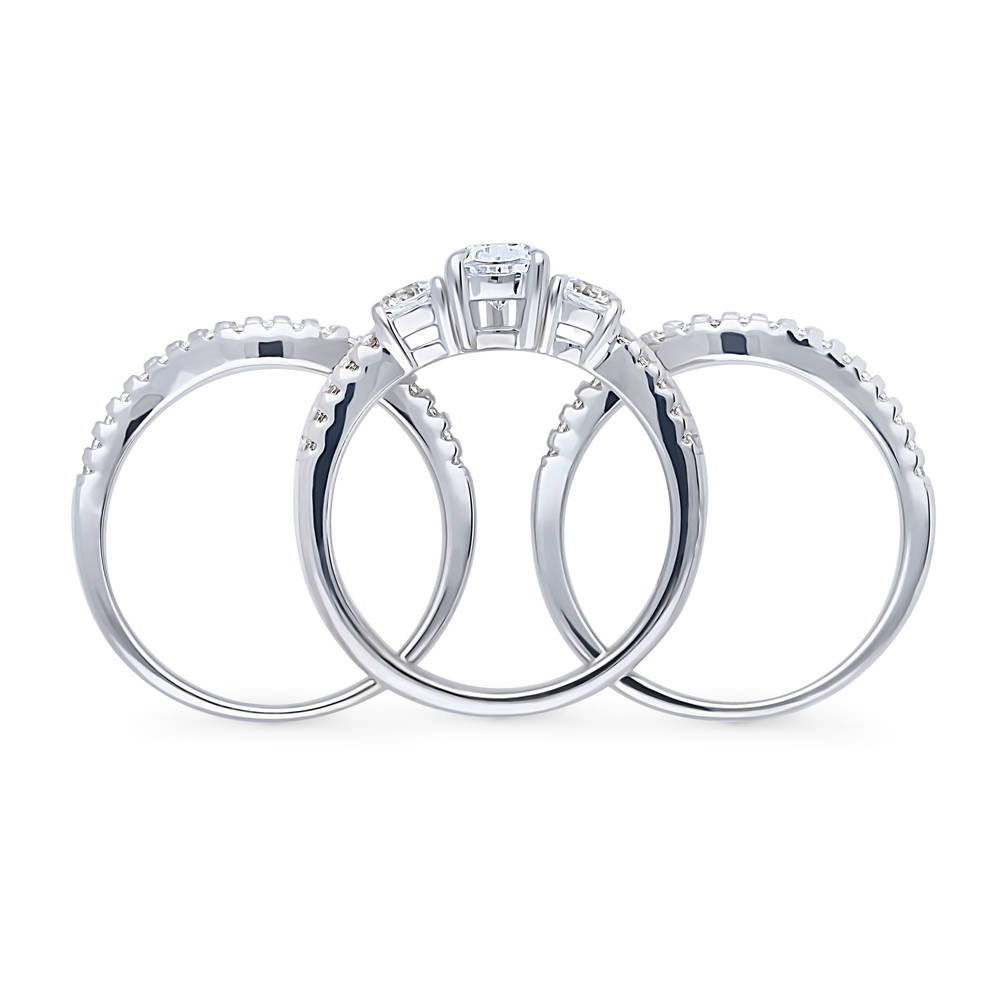 Alternate view of 3-Stone Pear CZ Ring Set in Sterling Silver, 8 of 16