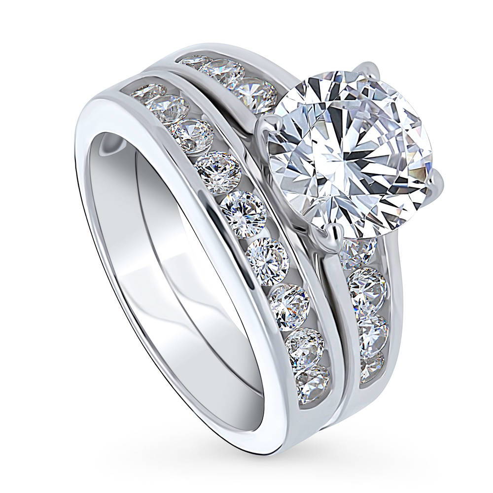 Front view of Solitaire 2.7ct Round CZ Ring Set in Sterling Silver, 4 of 19