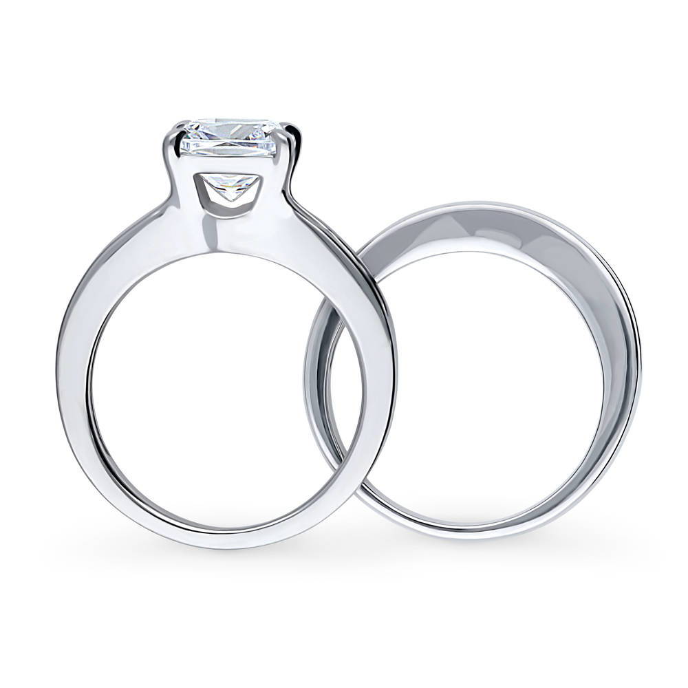 Solitaire 3ct Cushion CZ Ring Set in Sterling Silver