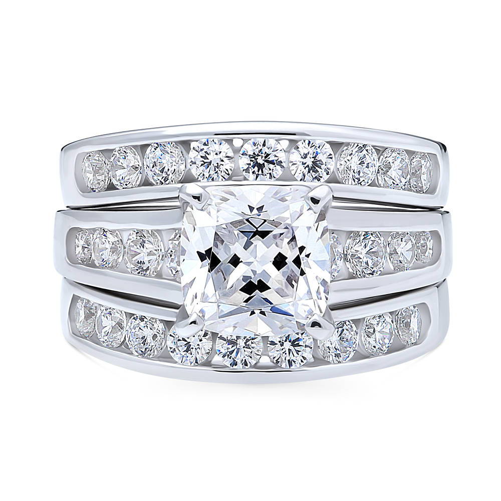 Solitaire 3ct Cushion CZ Ring Set in Sterling Silver, 1 of 16