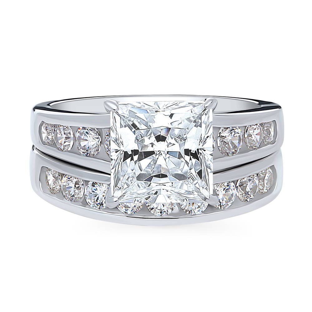Solitaire 3ct Princess CZ Ring Set in Sterling Silver