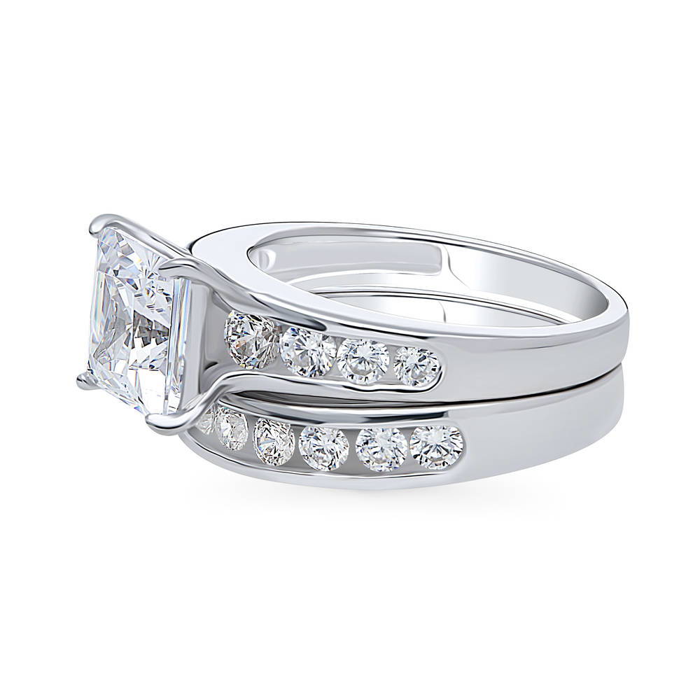 Solitaire 3ct Princess CZ Ring Set in Sterling Silver