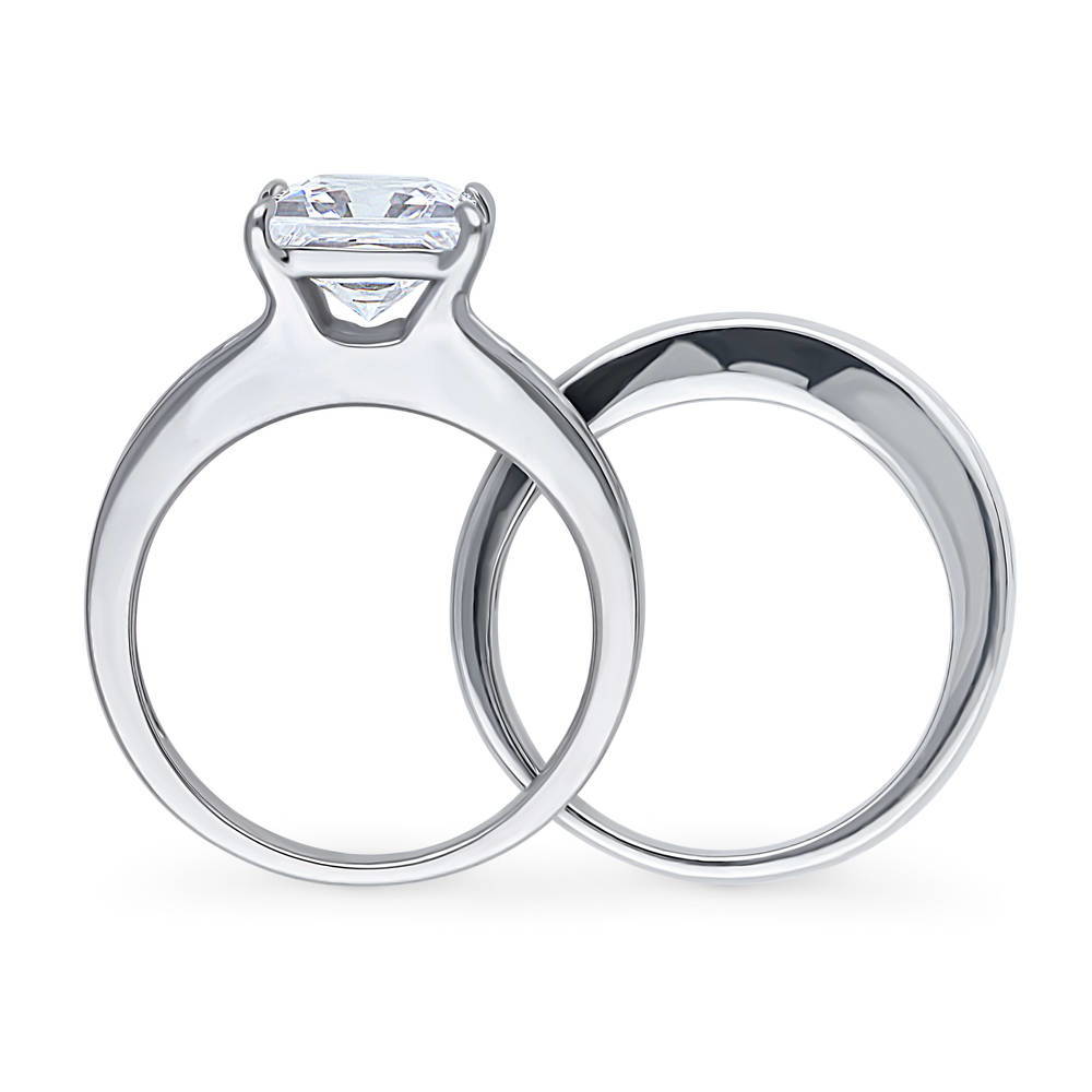Solitaire 3ct Princess CZ Ring Set in Sterling Silver