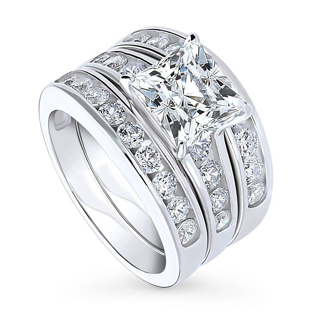 Solitaire 3ct Princess CZ Ring Set in Sterling Silver