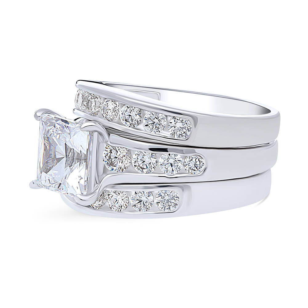 Solitaire 3ct Princess CZ Ring Set in Sterling Silver