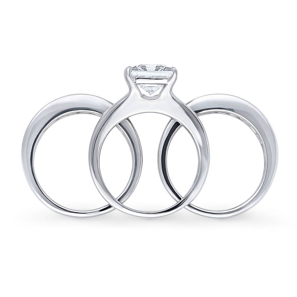 Solitaire 3ct Princess CZ Ring Set in Sterling Silver