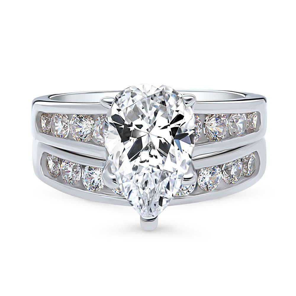 Solitaire 3ct Pear CZ Ring Set in Sterling Silver, 1 of 17