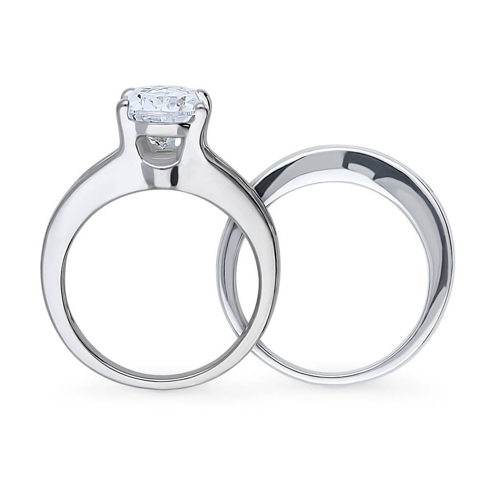 Alternate view of Solitaire 3ct Pear CZ Ring Set in Sterling Silver, 8 of 17