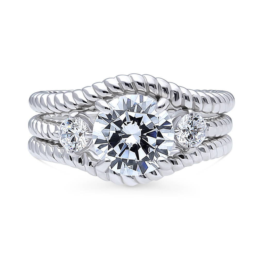 3-Stone Woven Round CZ Ring Set in Sterling Silver