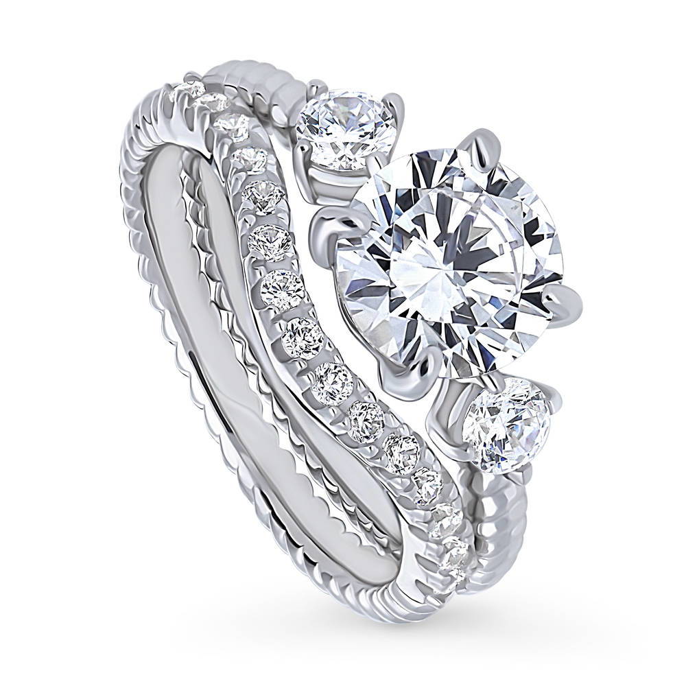 3-Stone Woven Round CZ Ring Set in Sterling Silver