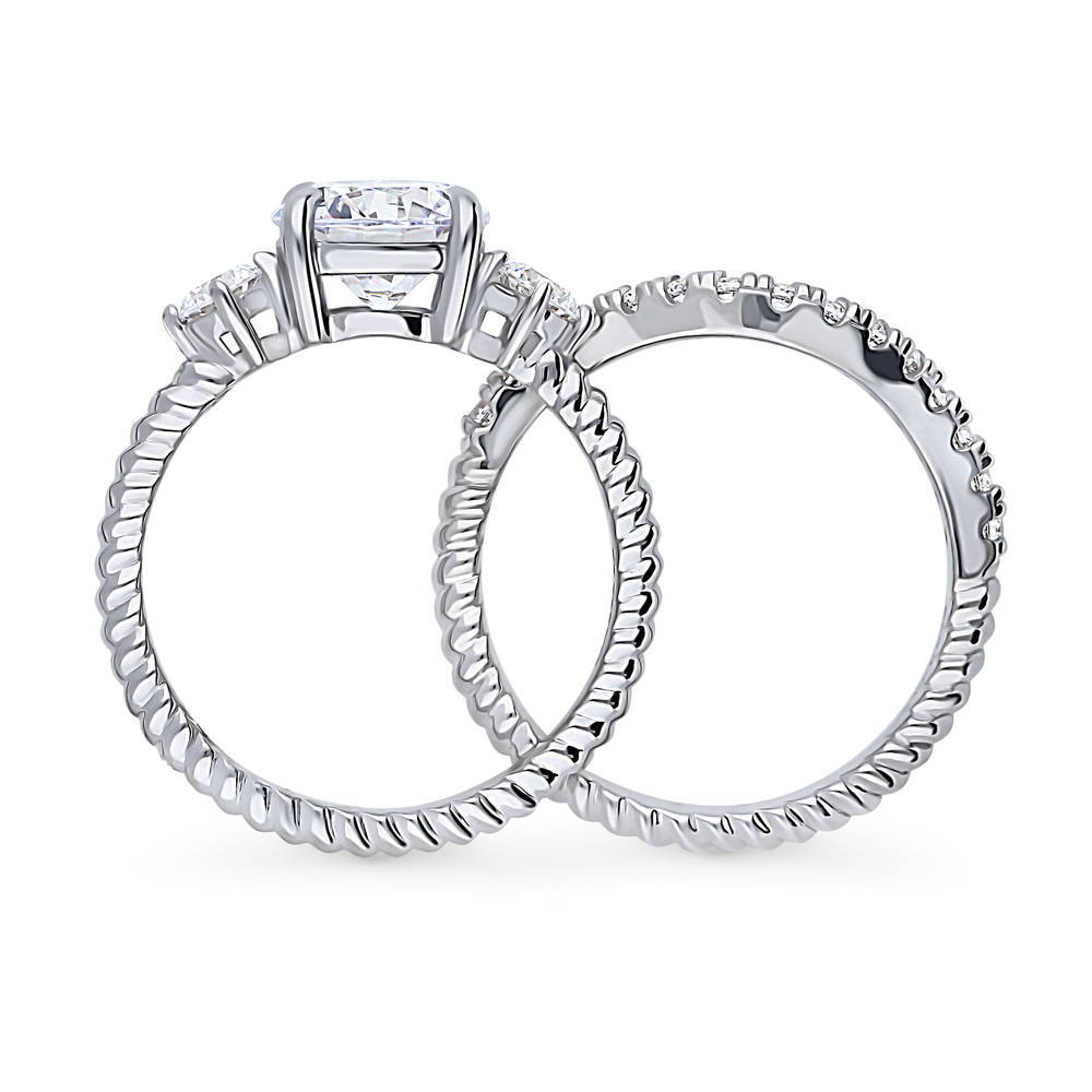 3-Stone Woven Round CZ Ring Set in Sterling Silver