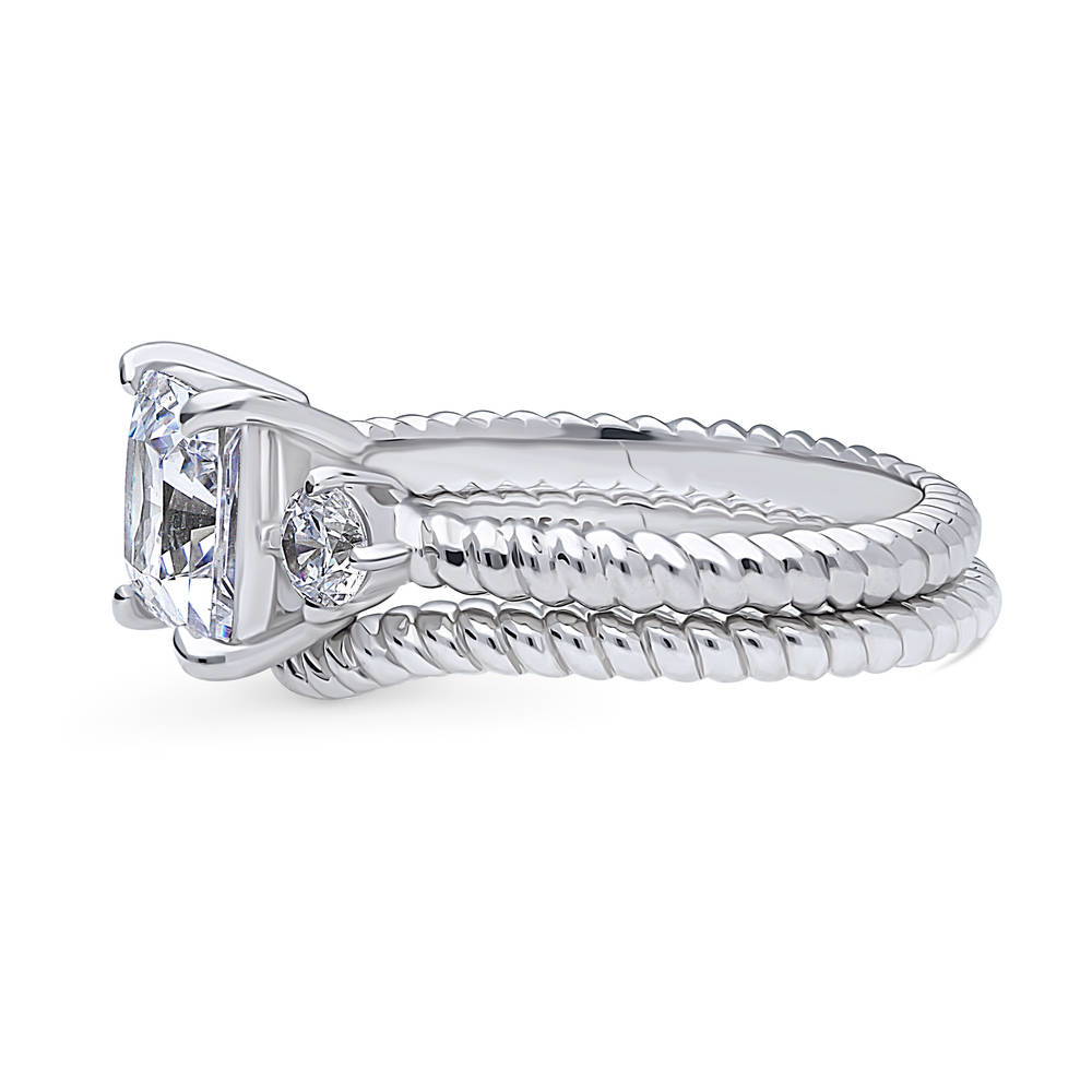 3-Stone Woven 2ct Princess CZ Ring Set in Sterling Silver