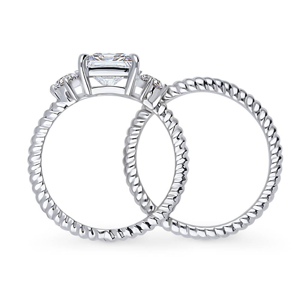 3-Stone Woven 2ct Princess CZ Ring Set in Sterling Silver