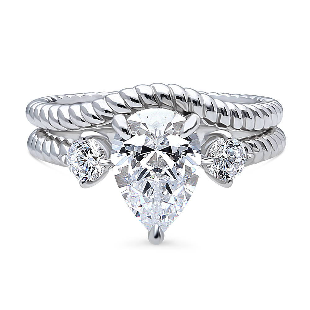 3-Stone Woven Pear CZ Ring Set in Sterling Silver