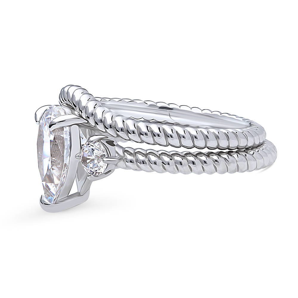 3-Stone Woven Pear CZ Ring Set in Sterling Silver