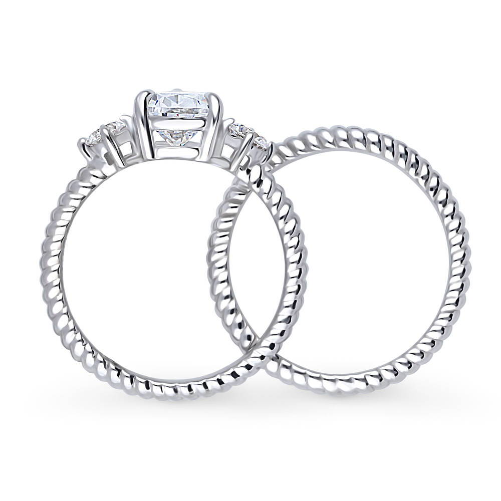 3-Stone Woven Pear CZ Ring Set in Sterling Silver