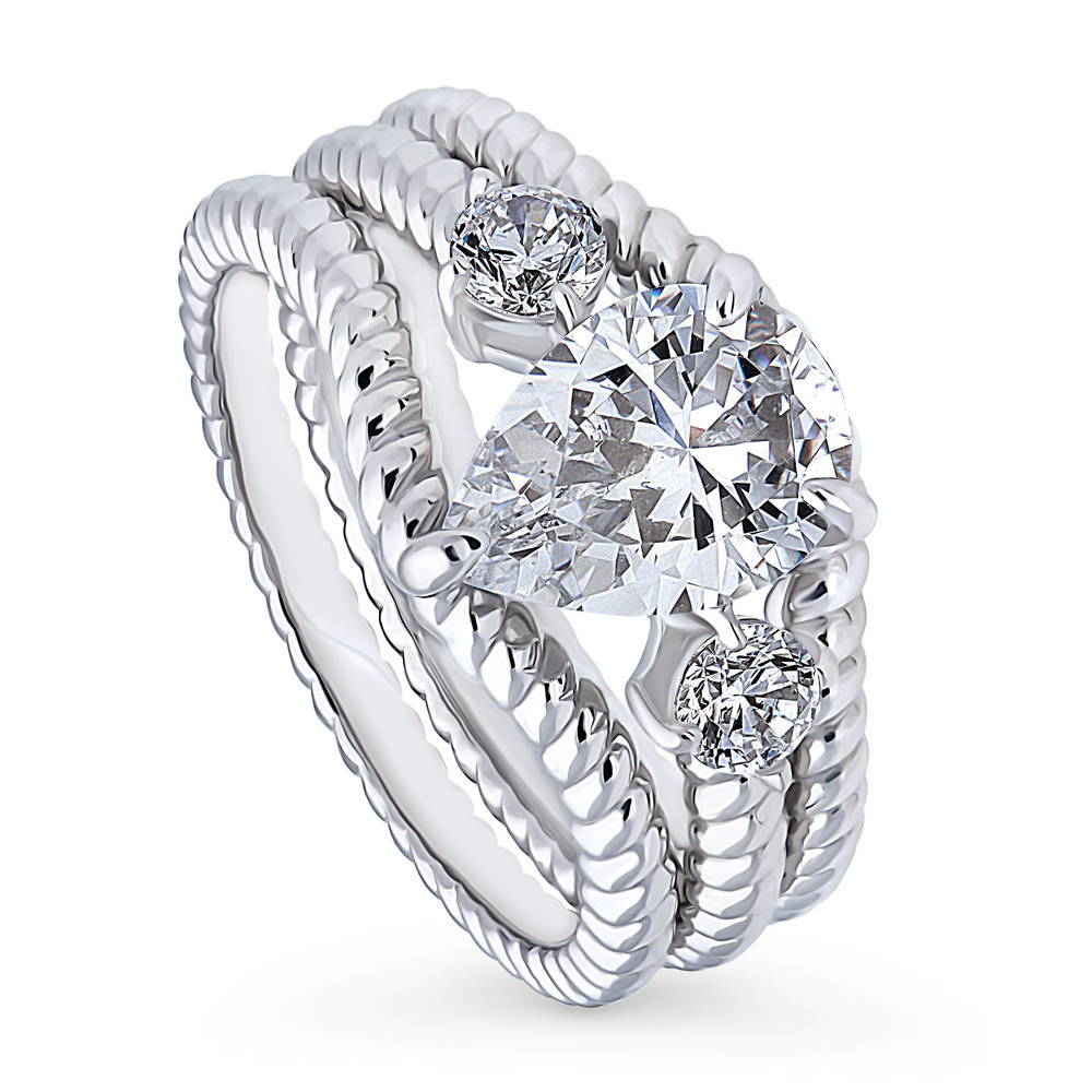 3-Stone Woven Pear CZ Ring Set in Sterling Silver