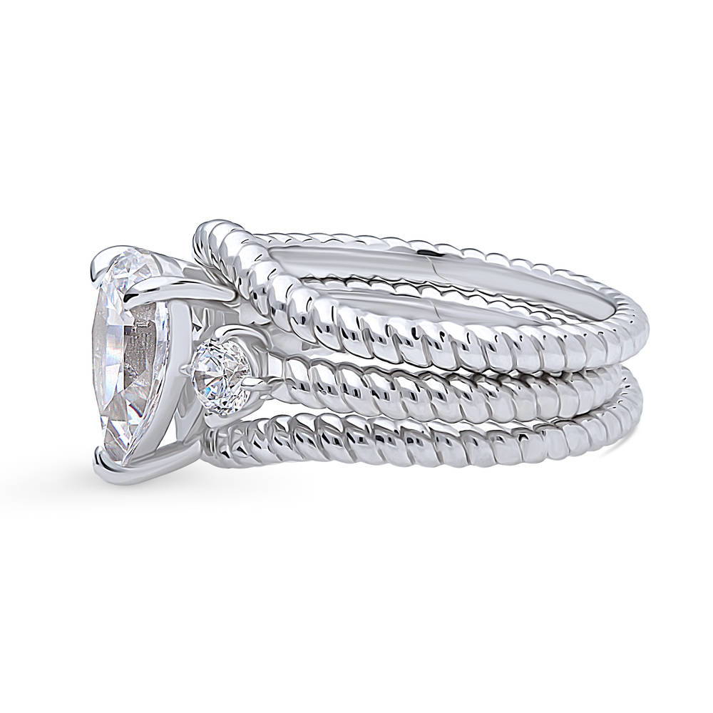 3-Stone Woven Pear CZ Ring Set in Sterling Silver