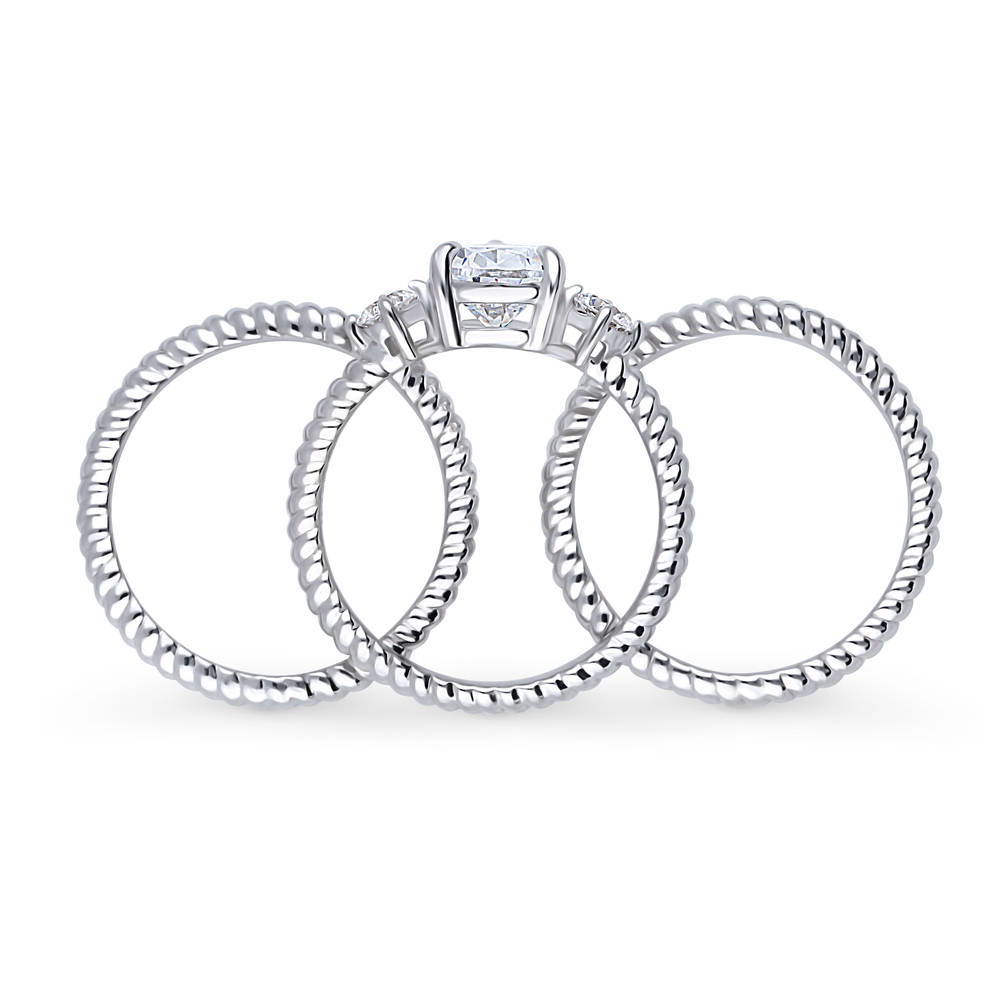 3-Stone Woven Pear CZ Ring Set in Sterling Silver