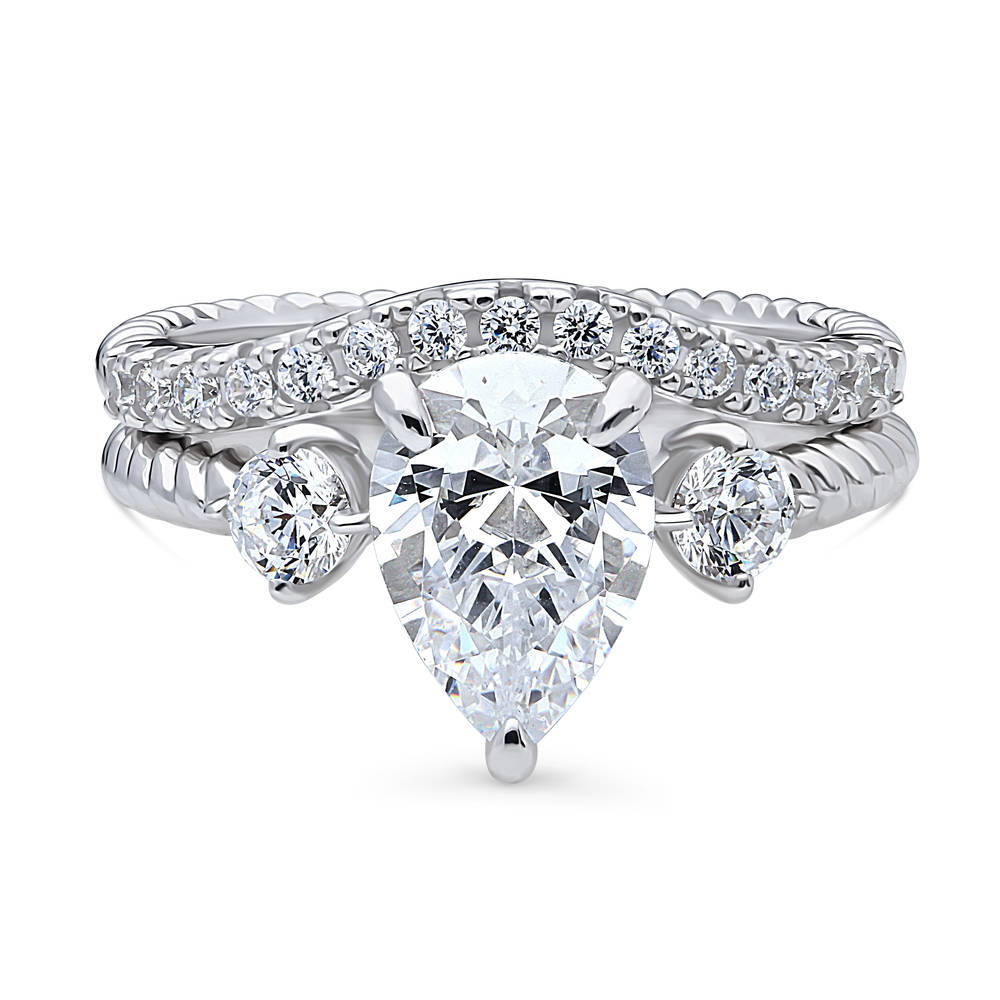 3-Stone Woven Pear CZ Ring Set in Sterling Silver