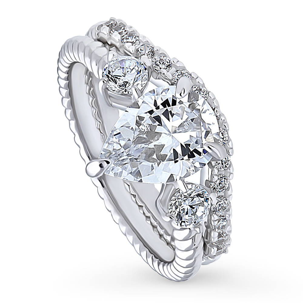 3-Stone Woven Pear CZ Ring Set in Sterling Silver