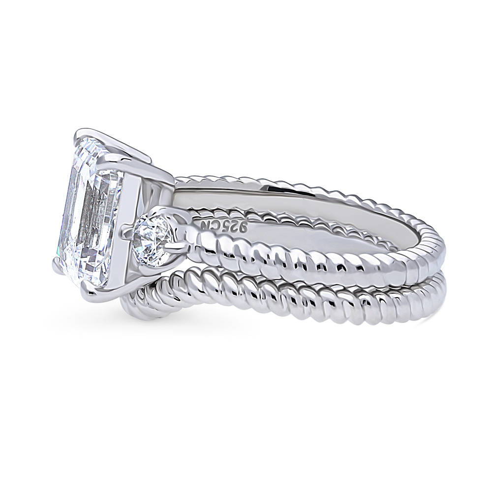 3-Stone Chevron Emerald Cut CZ Ring Set in Sterling Silver