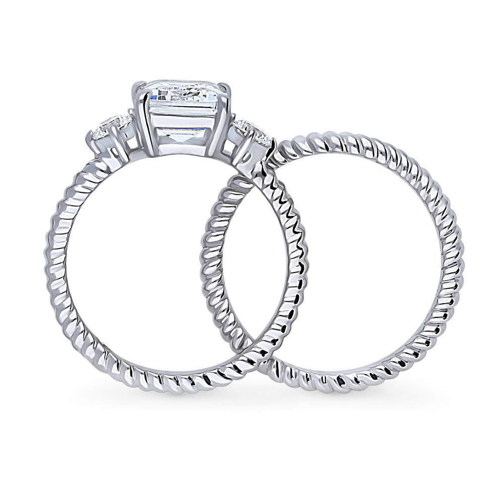 3-Stone Woven Wishbone Chevron CZ Ring Set in Sterling Silver