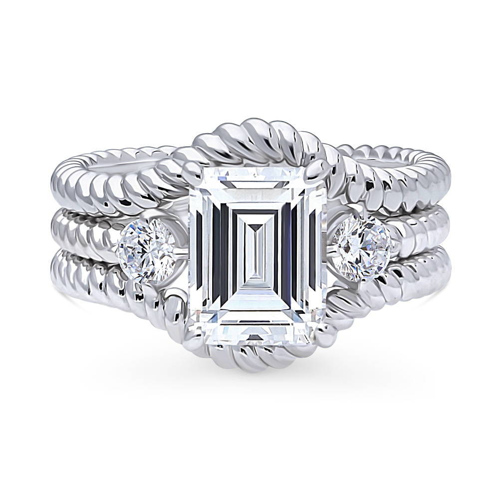 3-Stone Woven Wishbone Chevron CZ Ring Set in Sterling Silver