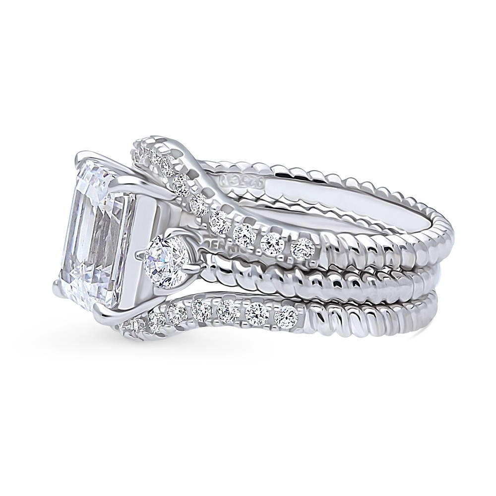 3-Stone Woven Emerald Cut CZ Ring Set in Sterling Silver