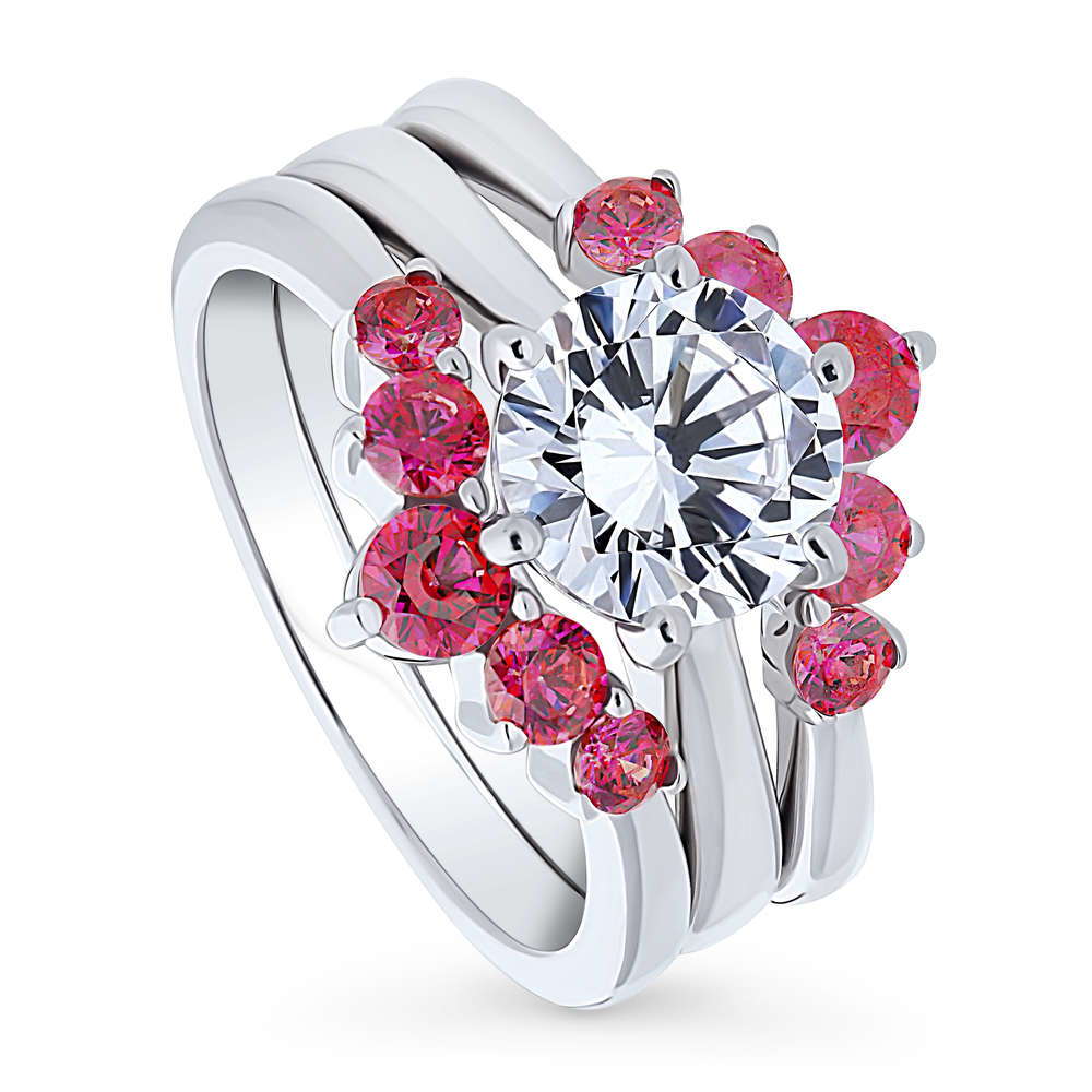 Solitaire 5-Stone Wishbone 2ct CZ Ring Set in Sterling Silver