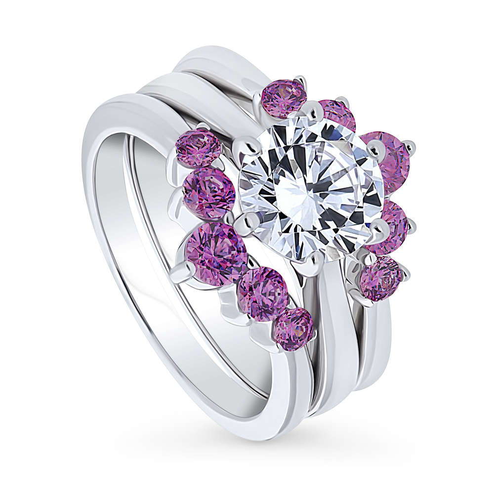 Solitaire 5-Stone Wishbone 2ct CZ Ring Set in Sterling Silver