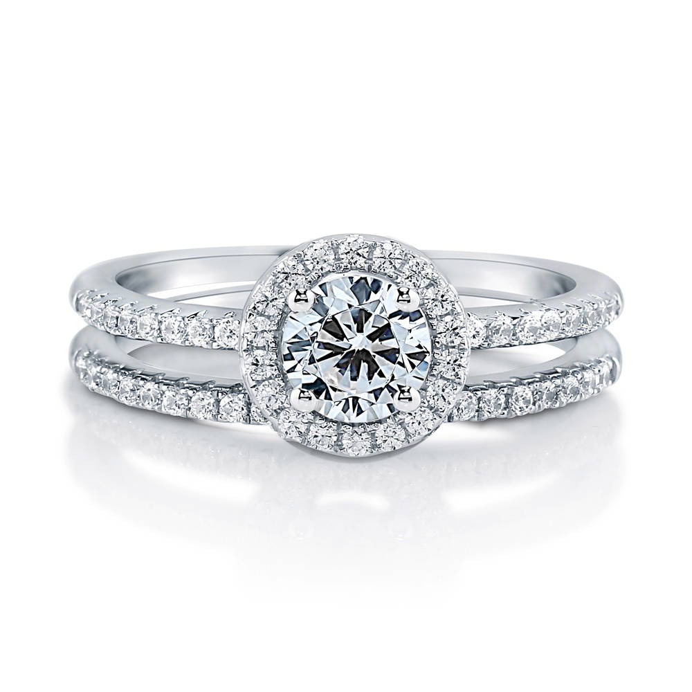 Halo Round CZ Ring Set in Sterling Silver