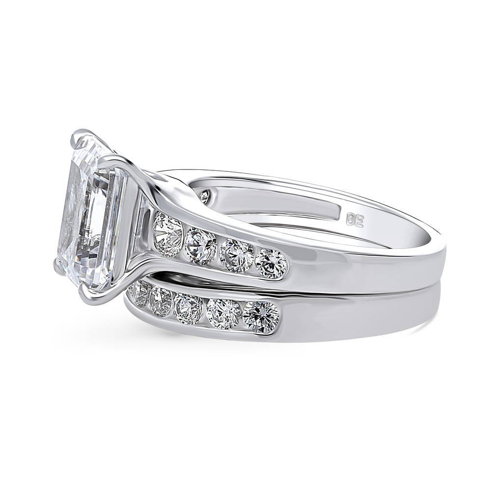 Solitaire 3.8ct Emerald Cut CZ Ring Set in Sterling Silver